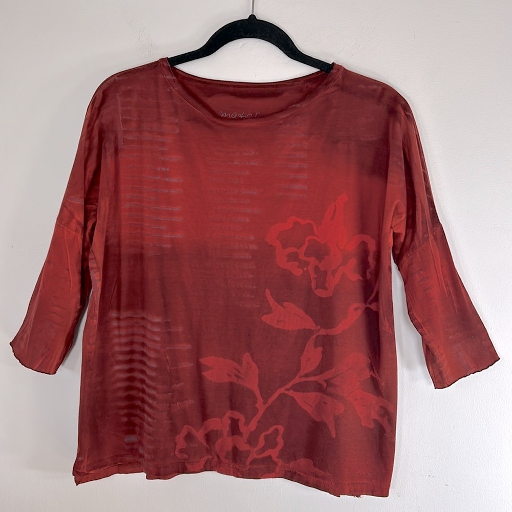 Marika Charles Vintage Supima Cotton Womens Size S Burnt Orange Red Floral Top